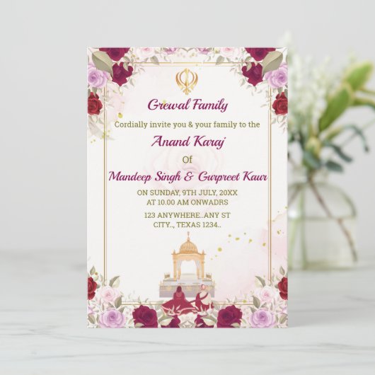 Sikh Faire-part de mariage, Anand Karaj Card, (Debout devant)