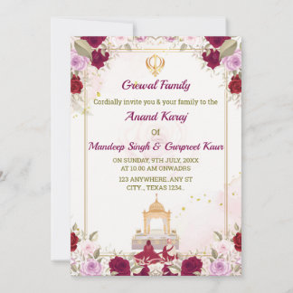Sikh Faire-part de mariage, Anand Karaj Card,