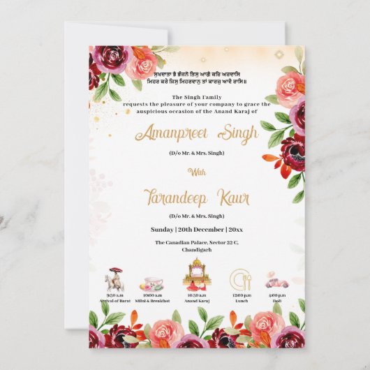 Sikh faire-part de mariage Punjabi faire-part de m (Dos)