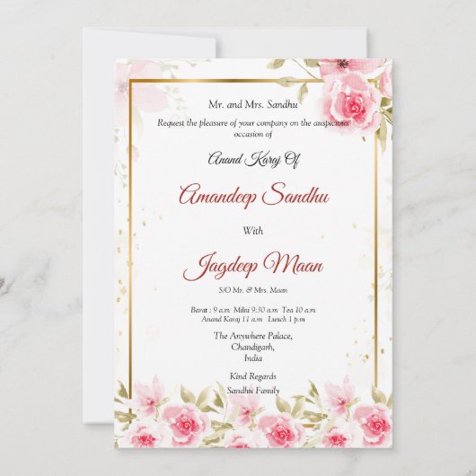 Sikh faire-part de mariage Punjabi faire-part de m (Dos)