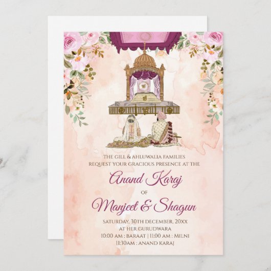 Sikh huwelijksuitnodigingen & Anand Karaj trouwkaa Kaart (Voorkant / Achterkant)