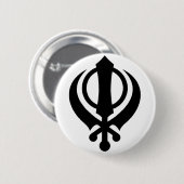 Sikh Khanda Black Ronde Button 5,7 Cm (Voorkant /achterkant)