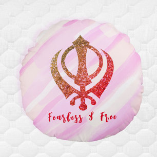 Sikh Khanda "Onbevreesd & Vrij" Rond Kussen