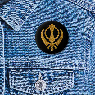 Sikh Khanda "Onbevreesd & Vrij" Ronde Button 3,2 Cm