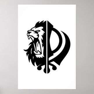 Sikh-symbool khanda met Half Lion Face Poster