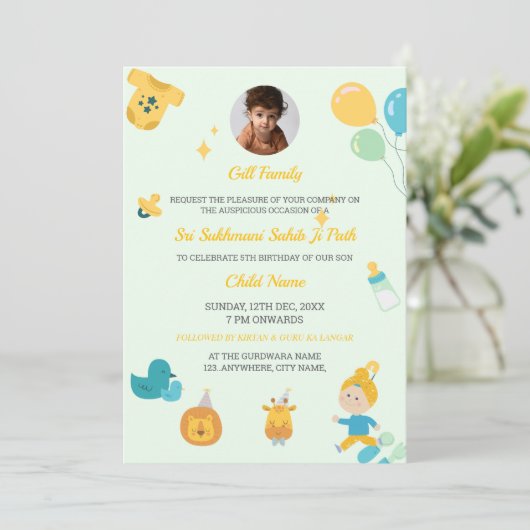 Sikh Verjaardag Uitnodiging Kaart, Sukhmani Sahib (Staand voorkant)