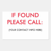 S'IL EST TROUVÉ, APPELEZ LES ÉTIQUETTES (Devant)