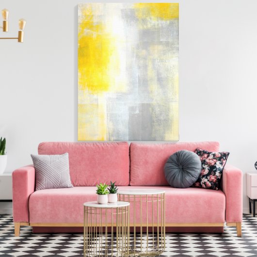 'Silence' Grijs en Geel Abstract Kunstdruk Canvas Afdruk (Insitu (Woonkamer))