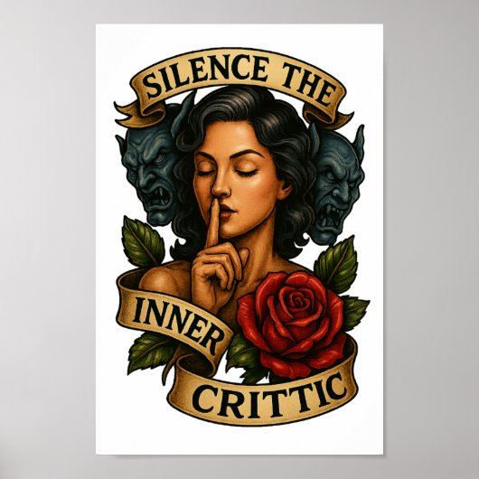 Silence Inner Critic Tattoo PNG Clipart Poster (Voorkant)