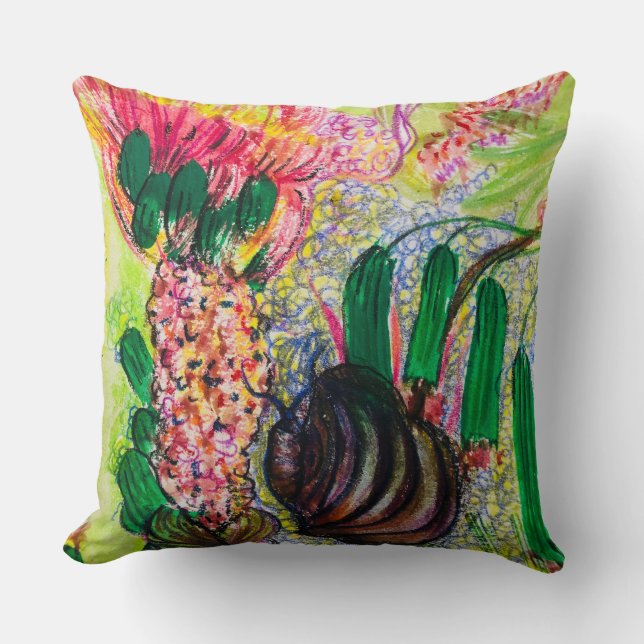 Silent Bloom – Botanische Bloemen & Plant Kunst Kussen (Voorkant)