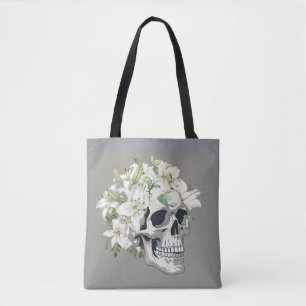 Silent Bloom: Schedel en witte lelies Draagtas