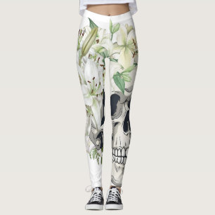 Silent Bloom: Schedel en witte lelies Leggings