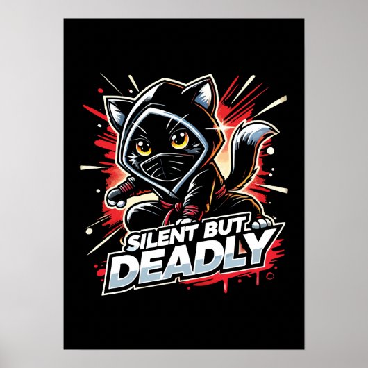 Silent But Deadly - Schattigee Ninja Cat Poster (Voorkant)