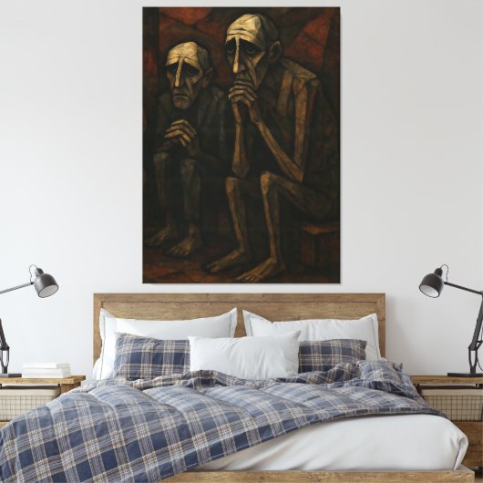 Silent Companions" | Cubist & Expressionist . Canvas Afdruk (Insitu (Slaapkamer))