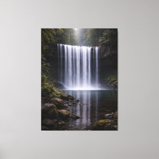 Silent Forest Waterfall – Calm Nature Landscape Canvas Afdruk