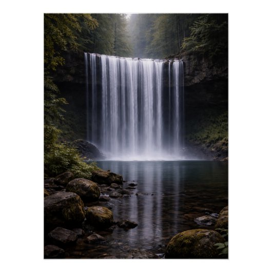 Silent Forest Waterfall – Calm Nature Landscape Perfect Poster (Voorkant)