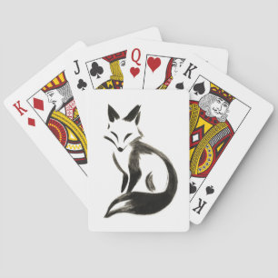 Silent Fox – Minimalistische inktborstel op speelk Pokerkaarten