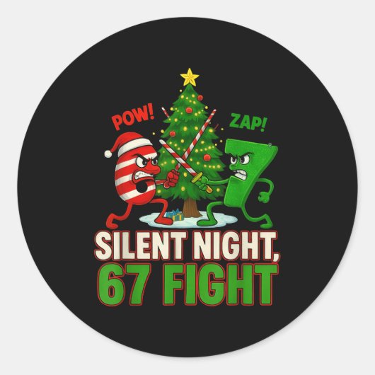 Silent Night 67 Fight Funny Christmas  Ronde Sticker (Voorkant)