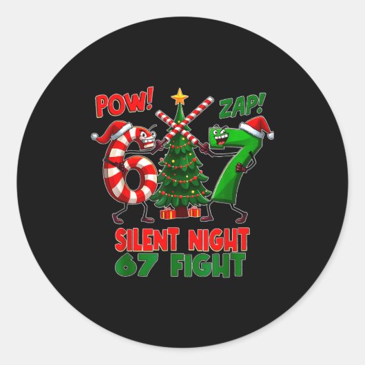 Silent Night Christmas Tree 67 Pajamas Funny Six S Ronde Sticker (Voorkant)