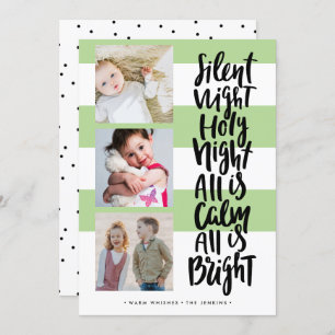 Silent Night, drie foto's vakantie kerstgroen Kaart