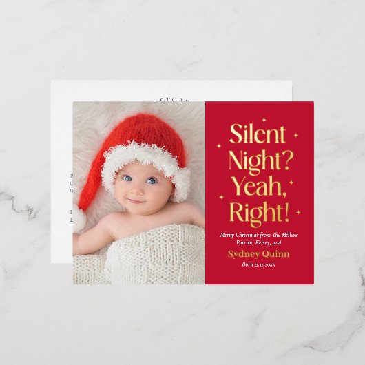 Silent Night Folie Nieuwe Baby Kerst Briefkaart (Voorkant / Achterkant)