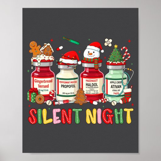 Silent Night Funny Nurse Christmas Design Long Sle Poster (Voorkant)