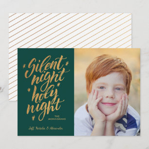 Silent Night Gold Foil - kerstfoto groen Feestdagenkaart