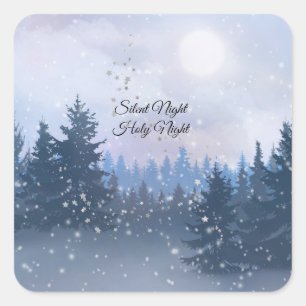 Silent Night Heilige Nacht Magic Winter Illustrati Vierkante Sticker