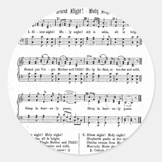 SILENT NIGHT HOLY NIGHT BLADMUZIEK KERSTLIED RONDE STICKER (Voorkant)