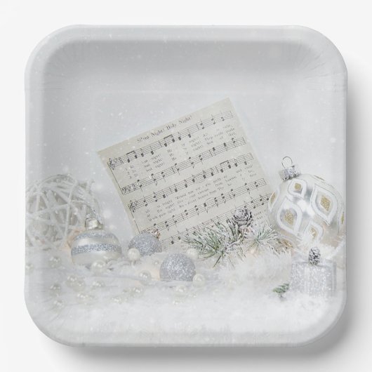 Silent Night Music in Snowflakes Papieren Bordje (Voorkant)