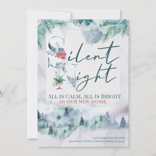 Silent Night New Home Waterverf Forest Moving Aankondiging (Voorkant)