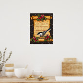 Silent Night Sheet Music, Chickadee, Snow: Art Poster (Keuken)