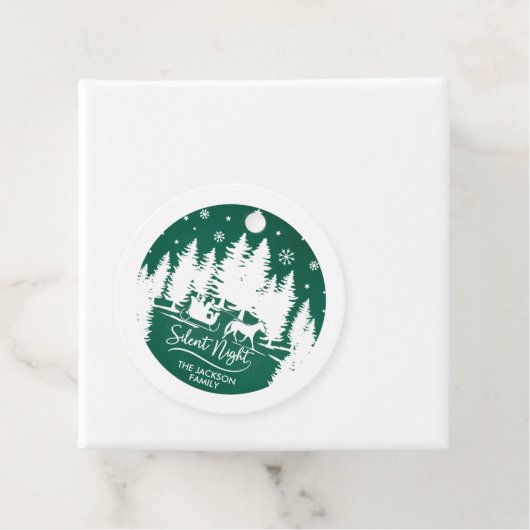 Silent night slee pines snewflake green & white bedankjes labels (In situ)
