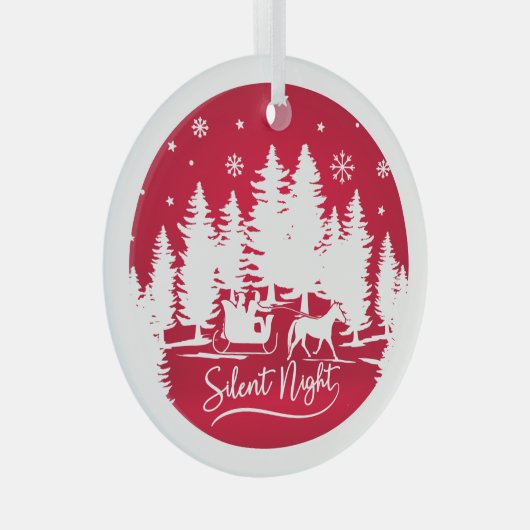 Silent night slee snewflakes pines festive red glas ornament (Voorkant Rechts)