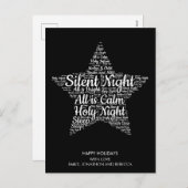Silent Night Tekst Ster Vorm WordArt Wit Zwart Feestdagenkaart (Voorkant / Achterkant)