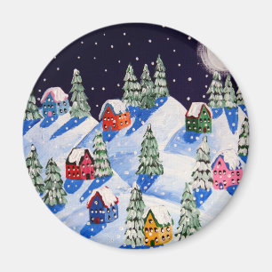 Silent Night Winter Folk Art Magneet