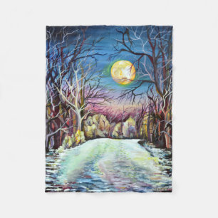 Silent Night Winter Full Moon in Zweden Fleece Deken