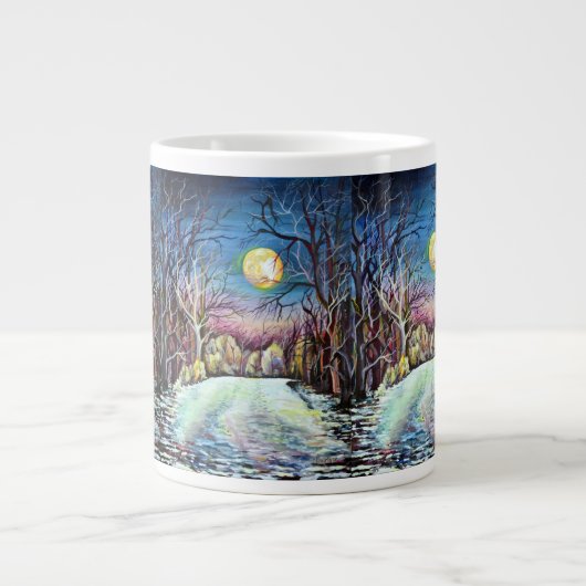 Silent Night Winter Full Moon in Zweden Jumbo Mok (Voorkant)