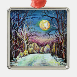 Silent Night Winter Full Moon in Zweden Metalen Ornament