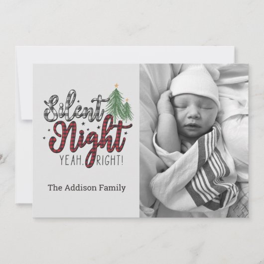 Silent Night Yeah Right Plaid Christmas Card Feestdagenkaart (Voorkant)