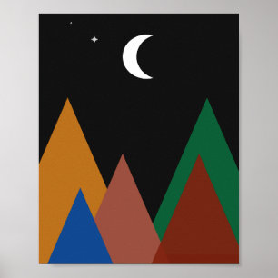Silent Peaks onder een Crescent Moon Afbeelding Poster