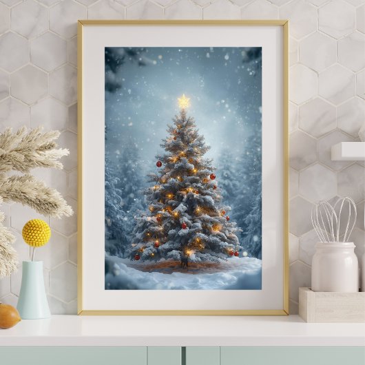 Silent Snow Christmas Tree Poster