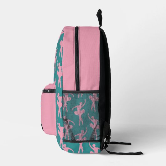 Silhouet Ballerina in Roze en Blauwgroen Bedrukte Rugzak (Rechts)