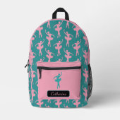 Silhouet Ballerina in Roze en Blauwgroen Bedrukte Rugzak (Voorkant)