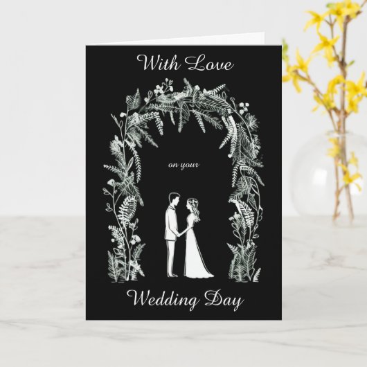 Silhouet bruid en bruidegom bruiloft kaart (Gele Bloem)