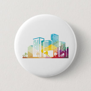silhouet cityscape-bouwpictogram kleurplaats ronde button 5,7 cm