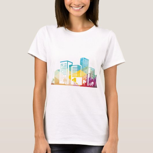 silhouet cityscape-bouwpictogram kleurplaats t-shirt (Voorkant)