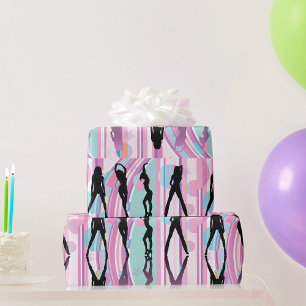 Silhouet Dansende Meisjes Roze en Paarse Pop Art Cadeaupapier