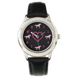 Silhouet Eenhoorns En Hart Roze En Zwart Meisjes Horloge