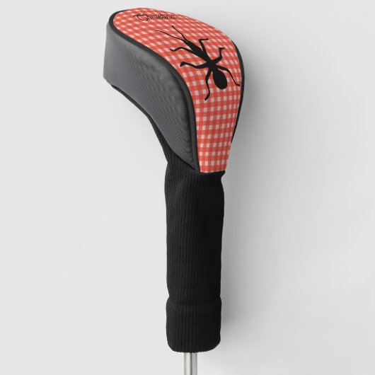 Silhouet Grote Zwarte Mier op Rood wit Plaid Golfheadcover (Schuin)